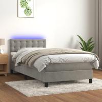Boxspring met matras en LED fluweel lichtgrijs 80x200 cm - thumbnail