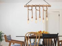 Hanglamp EBEN 6 lampen natuurlijk hout - thumbnail