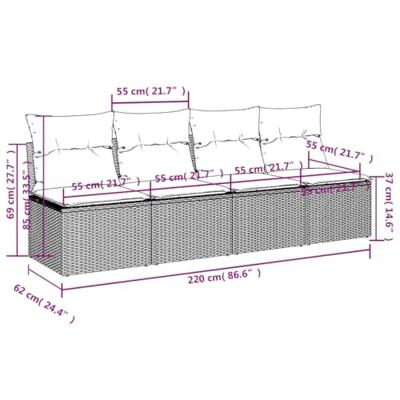 Tuinbank 4-zits met kussens poly rattan beige Tuinbank 4-zits met kussens poly rattan beige