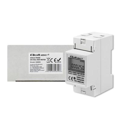Qoltec 50899 Eenfasige elektronische energieverbruiksmeter | 230 volt | LCD-scherm | 2P | DIN-rail Qoltec 50899 Eenfasige elektronische energieverbruiksmeter | 230 volt | LCD-scherm | 2P | DIN-rail