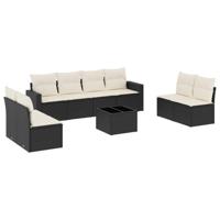 9-delige Loungeset met kussens poly rattan zwart - thumbnail