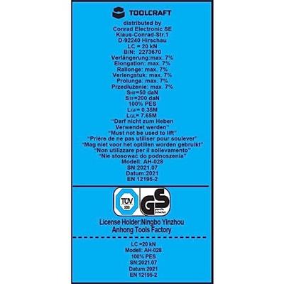 TOOLCRAFT Spanband (tweedelig) Trekkracht (lc) vastbinden (enkel/direct)=2000 daN (l x b) 8000 mm x 50 mm Ratelinrichting TOOLCRAFT Spanband (tweedelig) Trekkracht (lc) vastbinden (enkel/direct)=2000 daN (l x b) 8000 mm x 50 mm Ratelinrichting