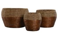 Plantenbakkenset Home ESPRIT Natuurlijk Metaal Vezel Tropisch 32 x 32 x 23 cm - thumbnail
