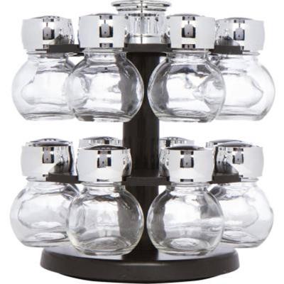 Ronde Kruiden Carrousel voor 12 Kruiden potjes - Kruidencarrousel draaibaar - Specerijenrek - Kruidenrek voor 12 kruidenpotjes - Kruidenmolen - Kruidenrek - Glazen kruidenpotjes - 17x17x25cm