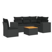 6-delige Loungeset met kussens poly rattan zwart - thumbnail