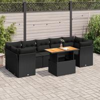 8-delige Loungeset met kussens poly rattan zwart - thumbnail