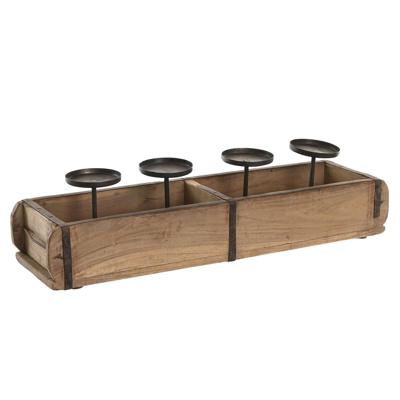 Kaarshouder Home ESPRIT Natuurlijk Ijzer Teakboom 60 x 15 x 14 cm