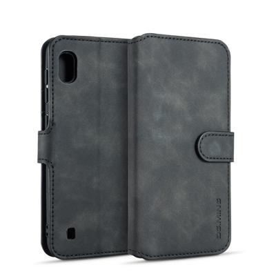Dg. MING retro olie kant horizontale flip case voor Galaxy A10 met houder & kaartsleuven & portemonnee (zwart)