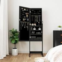 VidaXL Sieradenkast met spiegel en led-verlichting vrijstaand zwart - thumbnail