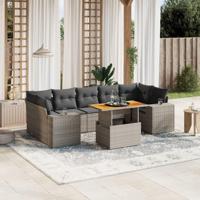 8-delige Loungeset met kussens poly rattan grijs - thumbnail