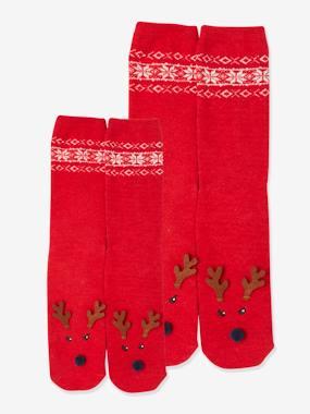 Kerstsokkenpakket voor meisjes + volwassenen Oeko Tex® donkerrood met print