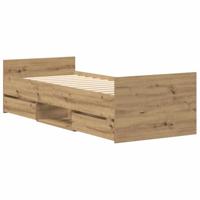 Bedframe zonder matras spaanplaat artisanaal eikenkleurig - thumbnail