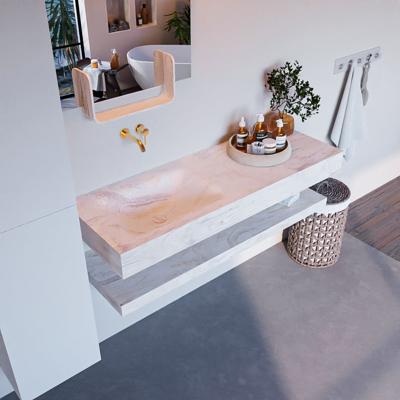 MONDIAZ ALAN-DLUX 130cm planchet Ostra. Vrijhangende wastafel CLOUD links zonder kraangat, kleur Ostra.