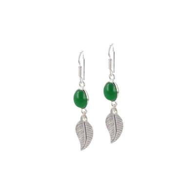 Zilveren Oorbellen Agaat Groen Veertje Zilveren Oorbellen Agaat Groen Veertje