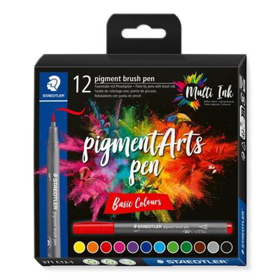 Staedtler Pigment Arts brush pen, etui van 12 stuks, Basic Colours