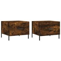 Salontafels 2 st 50x50x40 cm bewerkt hout gerookt eikenkleurig - thumbnail
