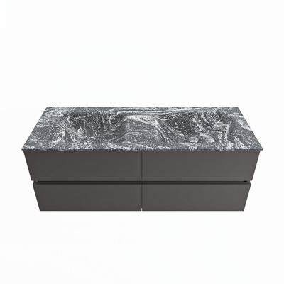 MONDIAZ VICA-DLUX 130cm badmeubel onderkast Dark grey 4 lades. Inbouw wastafel CLOUD dubbel zonder kraangat, kleur Lava.
