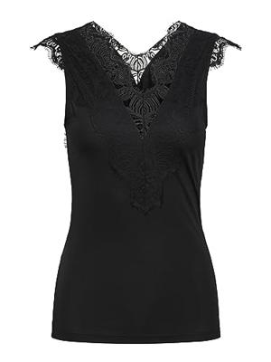 Dames hemd kant - Lace top Ilu - Zwart Kanten dames onderhemd - Kanten schouderbandjes