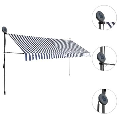Luifel handmatig uittrekbaar met LED 350 cm blauw en wit
