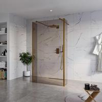 Fortifura Galeria Vrijstaande Inloopdouche - 110x200cm - Rookglas - antikalk - 8mm veiligheidsglas - 2 zijwanden 30cm - wandsteunen en hoekprofielen - Geborsteld koper PVD (Koper) SW927772 2x/SW915252/SW797930 2x/SW876703 2x - thumbnail