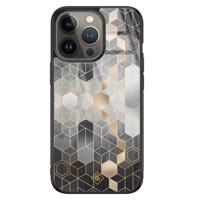 iPhone 13 Pro glazen hardcase - Hexagons zwart - thumbnail