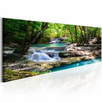 Schilderij - Waterval in de natuur , groen blauw, Sierraad aan de muur, print op echt Italiaans canvas, voor slaapkamer en woonkamer, wanddecoratie - thumbnail
