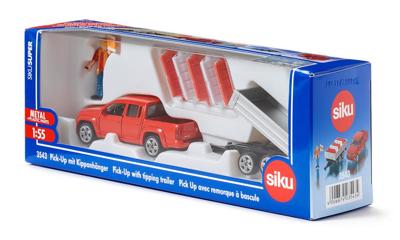 Siku Volkwagen pick up met kantelaanhangwagen rood/zilver (3543) Siku Volkwagen pick up met kantelaanhangwagen rood/zilver (3543)