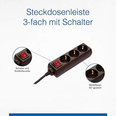 AS Schwabe 11362 Stekkerdoos met schakelaar Zwart Randaarde stekker 1 stuk(s)
