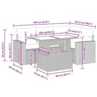 5-delige Loungeset met kussens poly rattan lichtgrijs - thumbnail