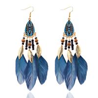 Etnische Oorbellen met Kralen en Veren van LGT JWLS - Blauw - thumbnail