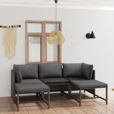 5-delige Loungeset met kussens poly rattan grijs