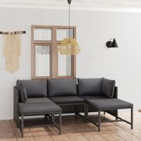 5-delige Loungeset met kussens poly rattan grijs - thumbnail