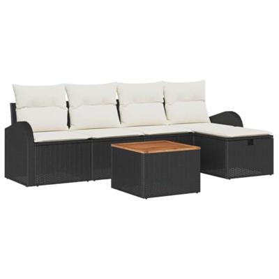 Tuinbankenset met kussen met opslag 6 pcs Zwart Poly riet