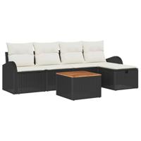 Tuinbankenset met kussen met opslag 6 pcs Zwart Poly riet - thumbnail