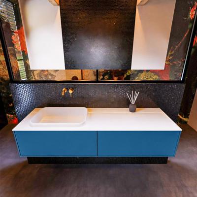 Badkamermeubelset Mondiaz Erin 150 cm met 2 Lades met RIDGE Wastafel Links Talc Zonder Kraangaten Greeploos Mat Jeans Badkamermeubelset Mondiaz Erin 150 cm met 2 Lades met RIDGE Wastafel Links Talc Zonder Kraangaten Greeploos Mat Jeans