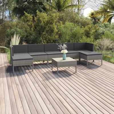 8-delige Loungeset met kussens poly rattan grijs
