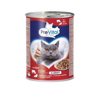 PREVITAL Cat Food met rundvlees en lever in saus - nat kattenvoer - 415 g