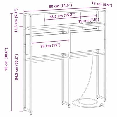 Opberghoofdbord met plank Grijs sonoma 80 cm Bewerkt hout