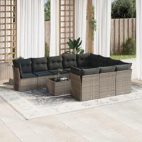 11-delige Loungeset met kussens poly rattan grijs - thumbnail
