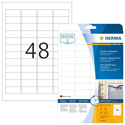 Herma 9531 Folie-etiketten 45.7 x 21.2 mm Polyethyleen folie Wit 480 stuk(s) Permanent hechtend Laser (kleur), Laser (zwart/wit), Kopiëren (kleur), Kopiëren Herma 9531 Folie-etiketten 45.7 x 21.2 mm Polyethyleen folie Wit 480 stuk(s) Permanent hechtend Laser (kleur), Laser (zwart/wit), Kopiëren (kleur), Kopiëren