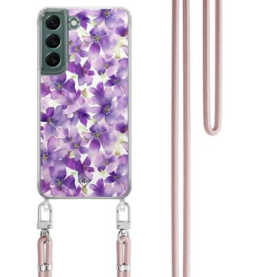 Samsung Galaxy S22 Plus hoesje met rosegoud koord - Floral violet Samsung Galaxy S22 Plus hoesje met rosegoud koord - Floral violet