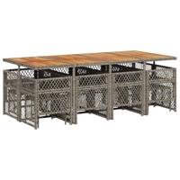 13-delige Tuinset met kussens poly rattan grijs - thumbnail