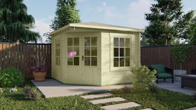 Blokhut Asmund 300x300 cm - Groen geïmpregneerd- Puntdak- Geïmpregneerd vurenhout- Tuindeco