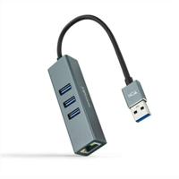 NANOCABLE 10.03.0407 converter USB 3.0 naar Gigabit Ethernet + 3 x USB 3.0, aluminium, grijs, 15 cm - thumbnail