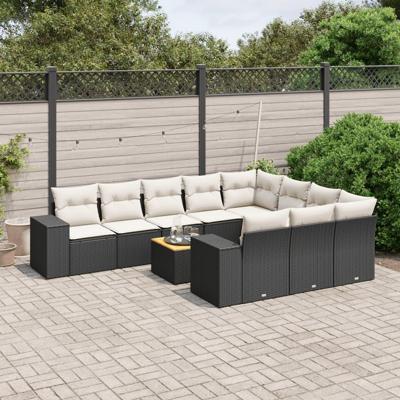 11-delige Loungeset met kussens poly rattan zwart