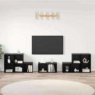 TV-kast set 8 pcs Zwart Eiken 37 x 35 x 72 cm Bewerkt hout