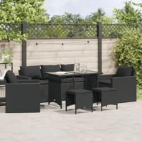 6-delige Loungeset met kussens poly rattan zwart - thumbnail