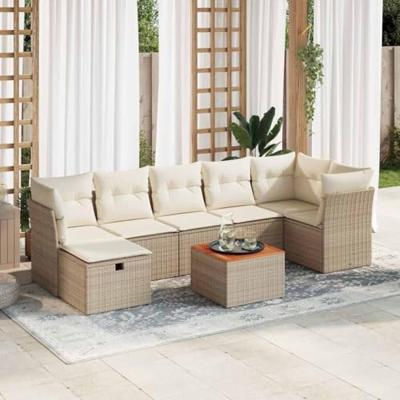 8-delige Loungeset met kussens poly rattan beige