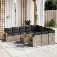 11-delige Loungeset met kussens poly rattan grijs - thumbnail