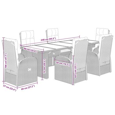 7-delige Tuinset met kussens poly rattan zwart - thumbnail